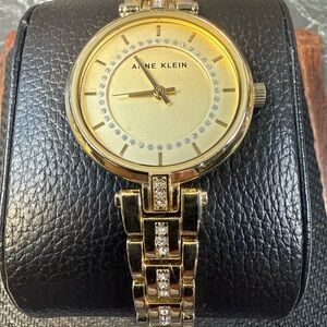 Anne Klein Gold-Tone Crystal Link Bracelet Watch